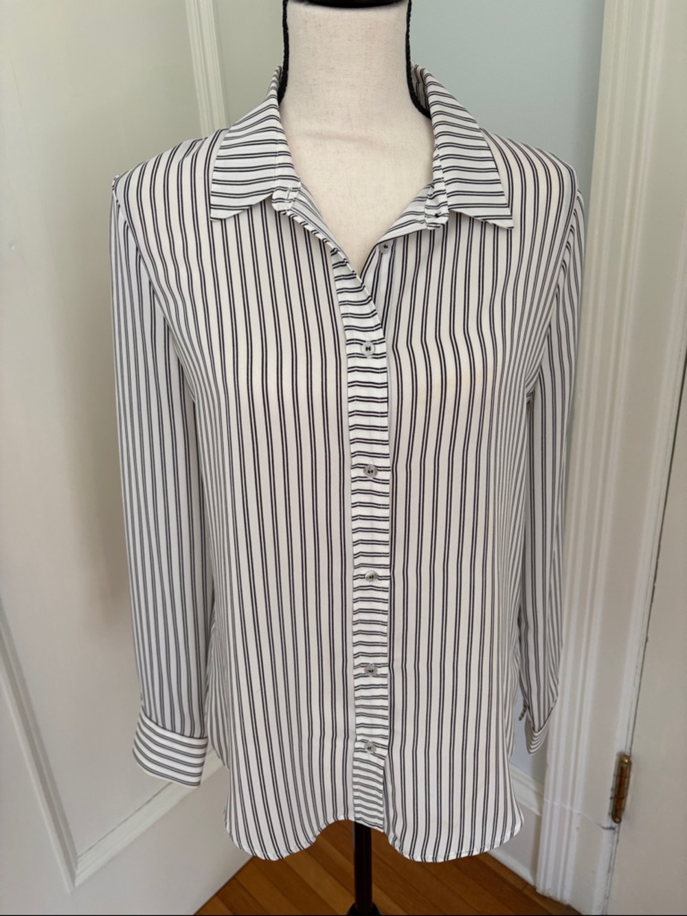 Laundry By Shelli Segal White Blouse with Black Pinstripes
